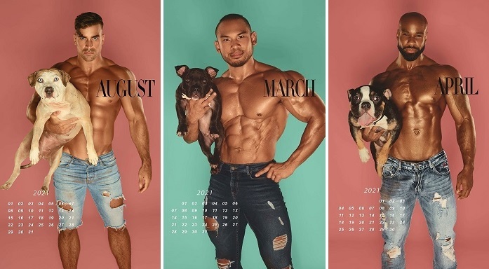 Calendário 2021 mostra homens sarados e musculosos com filhotes de pitbull