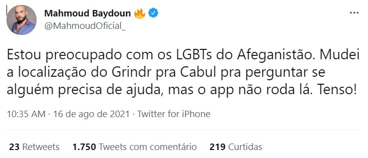 Gay assumido, ex-BBB Mahmoud é criticado por falar de Grindr no Afeganistão