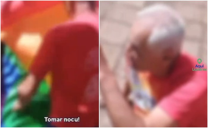 Homem rasga bandeiras LGBT em parada em Goiás e é agredido