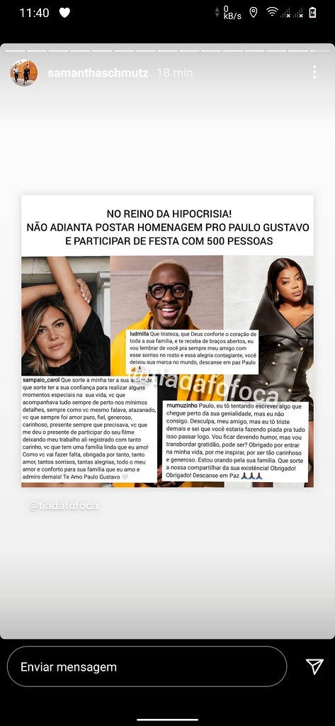 Samantha Schmutz critica Ludmilla por ir a show no Copacabana Palace